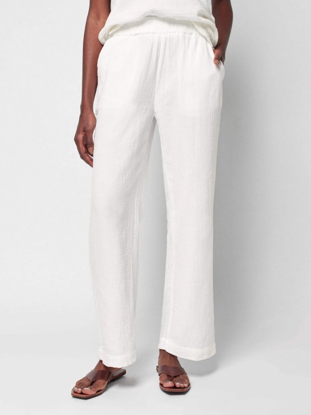 Faherty Dream Cotton Gauze Wide Leg Pant White M